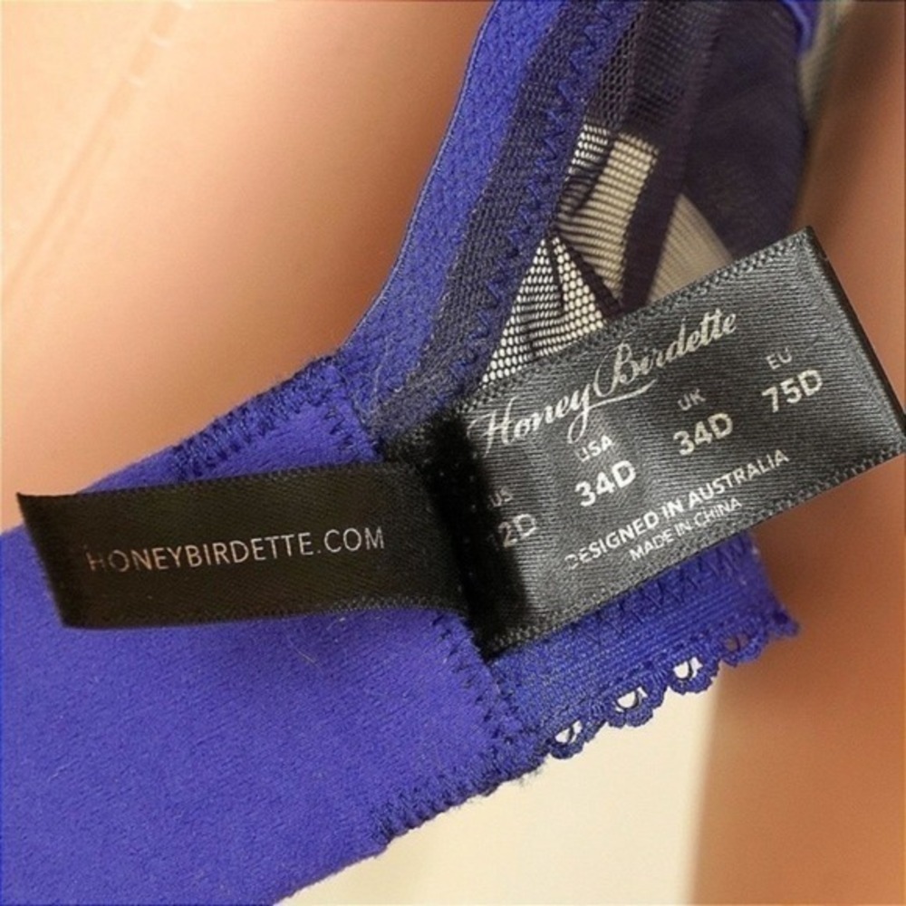 Honey Birdette Roisin Blue 4 pc set Bra 34D Garter Thong & Panty XS Blue Purple - Picture 15 of 16